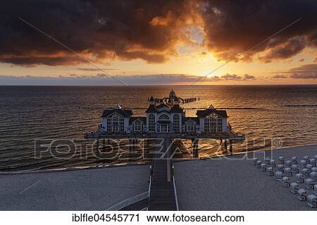 Stock Image - Pier on the beach, Seebad Sellin, Rügen, Mecklenburg-Western Pomerania, Germany, Europe. Fotosearch