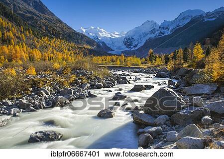 Stock Image - Piz Palü, 3905 m, Piz Bernina, 4049 m, Piz Morteratsch, 3751 m, Upper Engadine, Grisons, Switzerland, Europe. Fotosearch