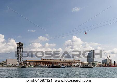 Stock Image - Port cable car, Teleférico del puerto, Barcelona, Barcelona, Barcelona, Catalonia, Spain, Europe. Fotosearch