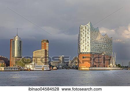 Port of Hamburg, northern bank of the Elbe River with Elbphilharmonie, Elbe Philharmonic Hall, Hanseatic Trade Center and office buildings, Kehrwiederspitze, HafenCity, Hamburg, Germany, Europe View Large Photo Image Stock Photo - Port of Hamburg, northern bank of the Elbe River with Elbphilharmonie, Elbe Philharmonic Hall, Hanseatic Trade Center and office buildings, Kehrwiederspitze, HafenCity, Hamburg, Germany, Europe. Fotosearch
