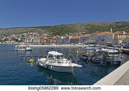 Stock Photo - Port with boats, Senj, Kvarner Gulf Bay, Croatia, Europe. Fotosearch
