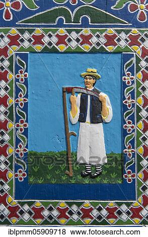Portrait of a farmer on a grave cross in the Merry Cemetery (Cimitrul Vesel), Sapanta, Romania, Europe View Large Photo Image Stock Photo - Portrait of a farmer on a grave cross in the Merry Cemetery (Cimitrul Vesel), Sapanta, Romania, Europe. Fotosearch