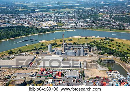 Stock Photograph - Power plant Lausward, coal power station, Rheinbogen, aerial photo, Düsseldorf, Rhineland, North Rhine-Westphalia, Germany, Europe. Fotosearch