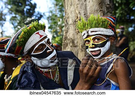 Stock Photography - Preparations of the highland tribes, Hooks Ambe, for the big Sing-Sing Festival, Goroka, Papua New Guinea, Oceania. Fotosearch