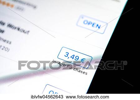 Stock Image - Price of an app in the Apple App Store, In-App Purchase, In-App Purchase, Display on a screen of a mobile phone, iPhone, iOS, Smartphone, Macro Shooting, Detail, full formatting. Fotosearch