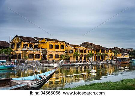 Stock Photograph - Promenade on the river Thu Bon, Old Town, Hoi An, Vietnam, Asia. Fotosearch