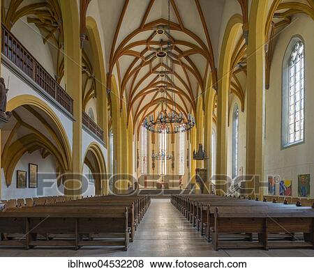 Stock Photo - Protestant church of St. Michael, nave, Luther site, place of the Reformation, interior, Jena, Thuringia, Germany, Europe. Fotosearch
