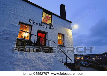 Pub at dusk, The Ship Inn, Porthleven, Cornwall, England, United Kingdom, Europe View Large Photo Image Stock Photo - Pub at dusk, The Ship Inn, Porthleven, Cornwall, England, United Kingdom, Europe. Fotosearch