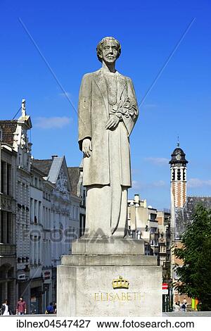 Stock Photo - Queen Elisabeth statue, Albertinum Square, Brussels, Belgium, Europe. Fotosearch