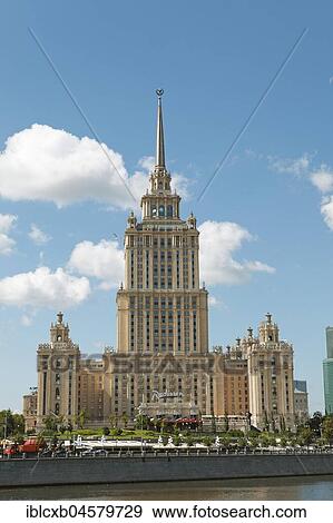 Stock Photo - Radisson Hotel, formerly Hotel Ukraina, Seven Sisters, confectionery style, on the Moskva, Moscow, Russia, Europe. Fotosearch