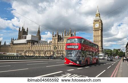 Red double-decker bus on the Westminster Bridge, Westminster Palace and Big Ben, London, England, Great Britain View Large Photo Image Stock Image - Red double-decker bus on the Westminster Bridge, Westminster Palace and Big Ben, London, England, Great Britain. Fotosearch