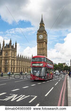 Red double-decker bus on the Westminster Bridge, Westminster Palace and Big Ben, London, England, Great Britain View Large Photo Image Stock Photo - Red double-decker bus on the Westminster Bridge, Westminster Palace and Big Ben, London, England, Great Britain. Fotosearch