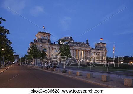 Stock Photo - Reichstag building at dusk, Berlin, Germany, Europe. Fotosearch