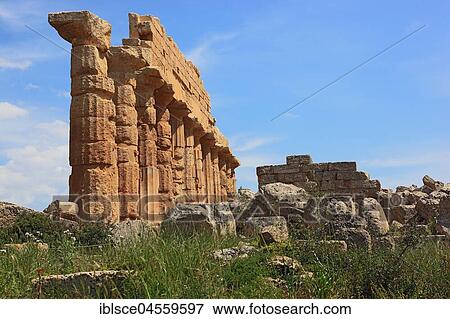 Stock Photo - Remains of Greek temple, archaeological excavation site, Selinunte, Sicily, Italy, Europe. Fotosearch