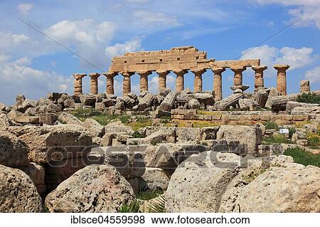 Remains of Greek temple, archaeological excavation site, Selinunte, Sicily, Italy, Europe View Large Photo Image Stock Photo - Remains of Greek temple, archaeological excavation site, Selinunte, Sicily, Italy, Europe. Fotosearch