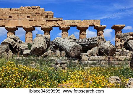 Remains of Greek temple, archaeological excavation site, Selinunte, Sicily, Italy, Europe View Large Photo Image Stock Photography - Remains of Greek temple, archaeological excavation site, Selinunte, Sicily, Italy, Europe. Fotosearch