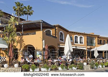 Stock Image - Restaurant at Marina, Portals Nous, Majorca, Spain, Europe. Fotosearch