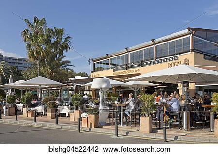 Stock Image - Restaurant at Marina, Portals Nous, Majorca, Spain, Europe. Fotosearch