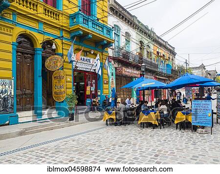 Restaurant in the pedestrian precinct El Caminito, La Boca district, Buenos Aires, Argentina, South America View Large Photo Image Picture - Restaurant in the pedestrian precinct El Caminito, La Boca district, Buenos Aires, Argentina, South America. Fotosearch