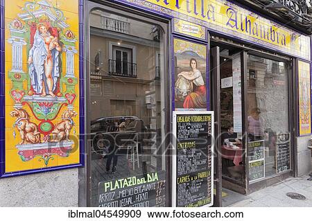 Stock Photo - Restaurant Taberna Alhambra, Azulejos, Madrid, Spain, Europe. Fotosearch