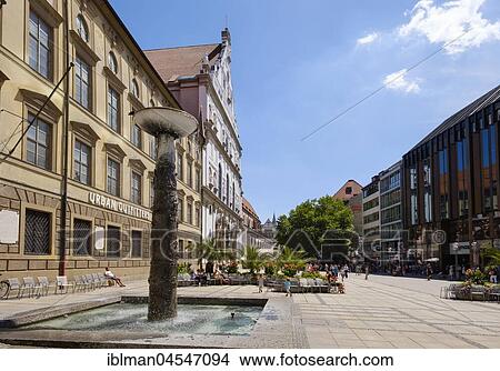 Picture - Richard-Strauss fountain, pedestrian zone, Neuhauser Straße, old town, Munich, Upper Bavaria, Bavaria, Germany, Europe. Fotosearch