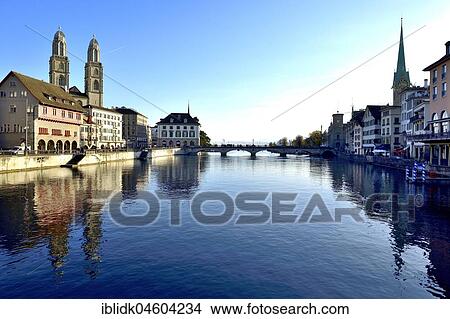 River Limmat, Limmatquai, Zurich, Canton of Zurich, Switzerland, Europe View Large Photo Image Picture - River Limmat, Limmatquai, Zurich, Canton of Zurich, Switzerland, Europe. Fotosearch