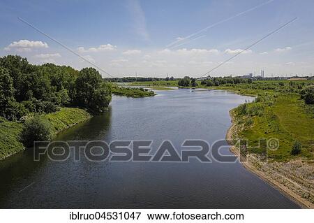 Stock Photo - River Lippe, recultivated wetland area, upstream of the river mouth into the river in the Rhine, Wesel, Lower Rhine, North Rhine-Westphalia, Germany, Europe. Fotosearch