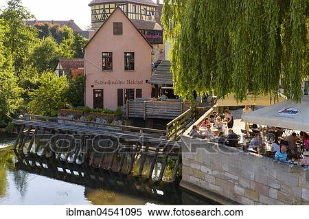 Stock Photography - River Pegnitz with grinding mill, Lauf an der Pegnitz, Middle Franconia, Franconia, Bavaria, Germany, Europe. Fotosearch