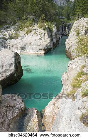 Picture - River Soca, Soca, Triglav National Park, Julian Alps, Slovenia, Europe. Fotosearch
