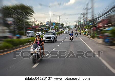 Road with motor scooters, Phuket, Thailand, Asia View Large Photo Image Stock Photo - Road with motor scooters, Phuket, Thailand, Asia. Fotosearch