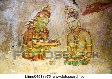 Rock painting frescoes of maidens, rock fortress, Sigiriya, Central Province, Sri Lanka, Asia View Large Photo Image Stock Photography - Rock painting frescoes of maidens, rock fortress, Sigiriya, Central Province, Sri Lanka, Asia. Fotosearch