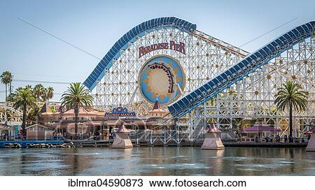 Stock Image - Rollercoaster California Screamin', in front Lake Paradise Bay, California Adventure Park, Disneyland Resort, Anaheim, California, USA, North America. Fotosearch