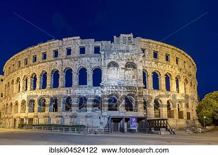 Roman amphitheater at night, Pula, Istria, Croatia, Europe View Large Photo Image Stock Image - Roman amphitheater at night, Pula, Istria, Croatia, Europe. Fotosearch
