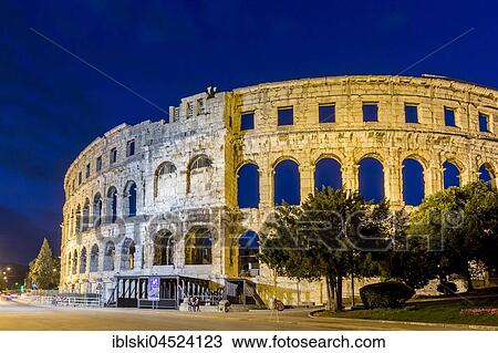 Roman amphitheater at night, Pula, Istria, Croatia, Europe View Large Photo Image Stock Image - Roman amphitheater at night, Pula, Istria, Croatia, Europe. Fotosearch