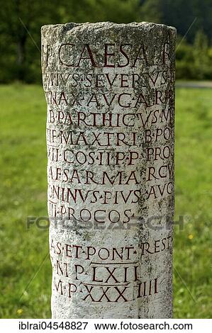 Roman milestone, Roman fort Pfünz, Castra Vetoniana or Vetonianae, Roman fort Pfünz, Raetian Limes, Walting, Eichstätt, Upper Bavaria, Bavaria, Germany, Europe View Large Photo Image Stock Photo - Roman milestone, Roman fort Pfünz, Castra Vetoniana or Vetonianae, Roman fort Pfünz, Raetian Limes, Walting, Eichstätt, Upper Bavaria, Bavaria, Germany, Europe. Fotosearch