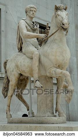 Stock Image - Roman statue of a young man on horseback on Inner courtyard in British Museum, London, United Kingdom, Europe. Fotosearch