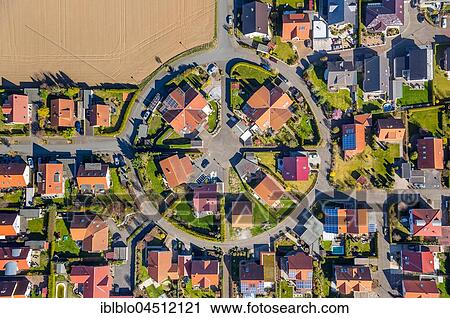 Stock Image - Round developing area Büderich, Vincenz-Frigger-Straße, Werl, Ruhr area, North Rhine-Westphalia, Germany, Europe. Fotosearch