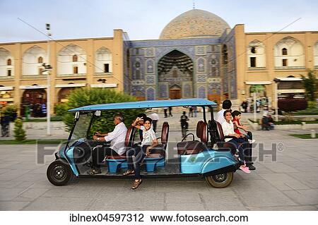 Roundtrip with touristmobile in front of the Sheich Lotfullah Mosque, Masjed-e Lotfullah, Imam Square, Meydan-e Naqsh-e Jahan, Isfahan, Iran, Asia View Large Photo Image Stock Image - Roundtrip with touristmobile in front of the Sheich Lotfullah Mosque, Masjed-e Lotfullah, Imam Square, Meydan-e Naqsh-e Jahan, Isfahan, Iran, Asia. Fotosearch