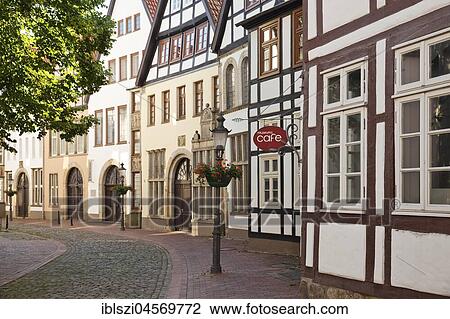 Row of houses, with half-timbered houses, museum line in the historic Old Town, Minden, East Westphalia-Lippe, North Rhine-Westphalia, Germany, Europe View Large Photo Image Stock Image - Row of houses, with half-timbered houses, museum line in the historic Old Town, Minden, East Westphalia-Lippe, North Rhine-Westphalia, Germany, Europe. Fotosearch