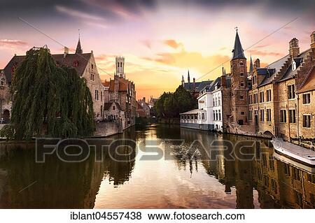 Rozenhoedkaai, The Quai of the Rosary with canal and belfry at sunset, historic center, UNESCO World Heritage Site, Bruges, Flanders, Belgium, Europe View Large Photo Image Stock Photo - Rozenhoedkaai, The Quai of the Rosary with canal and belfry at sunset, historic center, UNESCO World Heritage Site, Bruges, Flanders, Belgium, Europe. Fotosearch