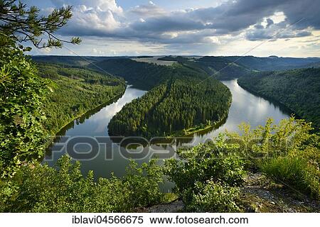 Stock Photography - Saaleschleife, Hohenwarte reservoir, Thuringian Slate Mountains nature Park, Upper Saale, Thuringia, Germany, Europe. Fotosearch
