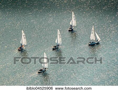 Stock Photograph - Sailing regatta on Lake Baldeney, sailing boats, Essen, Ruhr area, North Rhine-Westphalia, Germany, Europe. Fotosearch