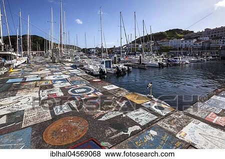 Sailor painted quay wall, harbour, marina, Horta, island of Faial, Azores, Portugal, Europe View Large Photo Image Stock Photo - Sailor painted quay wall, harbour, marina, Horta, island of Faial, Azores, Portugal, Europe. Fotosearch
