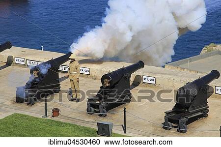 Saluting Battery gun firing, Upper Barrakka Gardens, Valletta, Malta, Europe View Large Photo Image Stock Image - Saluting Battery gun firing, Upper Barrakka Gardens, Valletta, Malta, Europe. Fotosearch