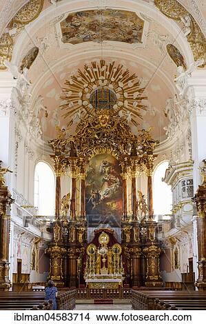 Picture - Sanctuary with main altar, guardian angel church, Eichstätt, Altmühltal, Upper Bavaria, Bavaria, Germany, Europe. Fotosearch