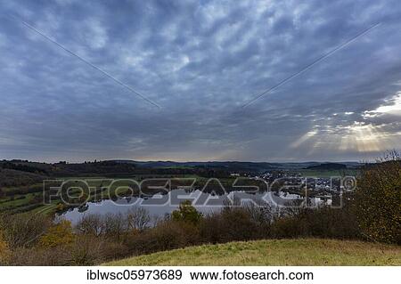Stock Photo - Schalkenmehrener Maar in autumn, Daun, Vulkaneifel, Rhineland-Palatinate, Germany, Europe. Fotosearch