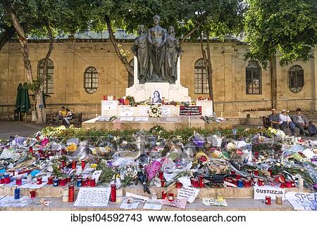 Sea of Flowers at Great Siege Monument in memory of the murdered Maltese journalist Daphne Caruana Galizia, Valletta, Malta, Europe View Large Photo Image Stock Image - Sea of Flowers at Great Siege Monument in memory of the murdered Maltese journalist Daphne Caruana Galizia, Valletta, Malta, Europe. Fotosearch