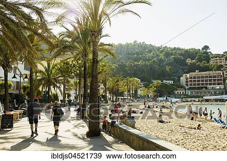 Seaside promenade, Port de Sóller, Majorca, Balearics, Spain, Europe View Large Photo Image Stock Photo - Seaside promenade, Port de Sóller, Majorca, Balearics, Spain, Europe. Fotosearch