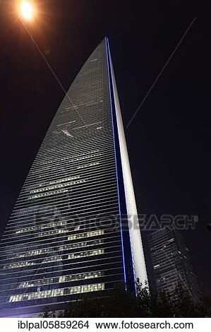 Picture - Shanghai World Financial Center, night shot, Pudong, Shanghai, Shanghai Shi, China, Asia. Fotosearch