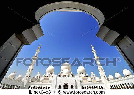 Stock Photograph - Sheikh-Zayed-Mosque, Emirate of Abu Dhabi, United Arab Emirates, Asia. Fotosearch